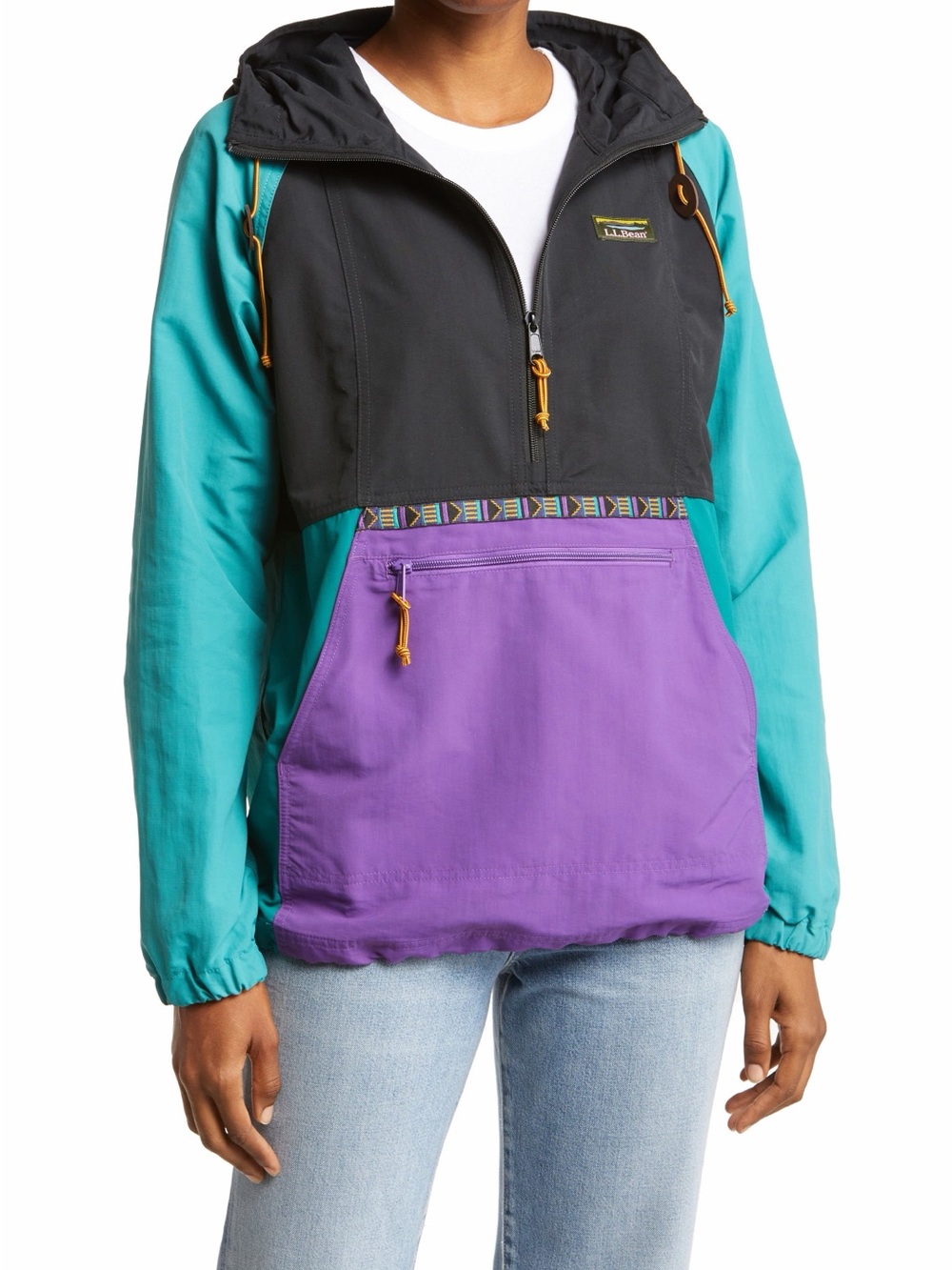 L.L. Bean Teal & Purple Colorblock Half-Zip Anorak